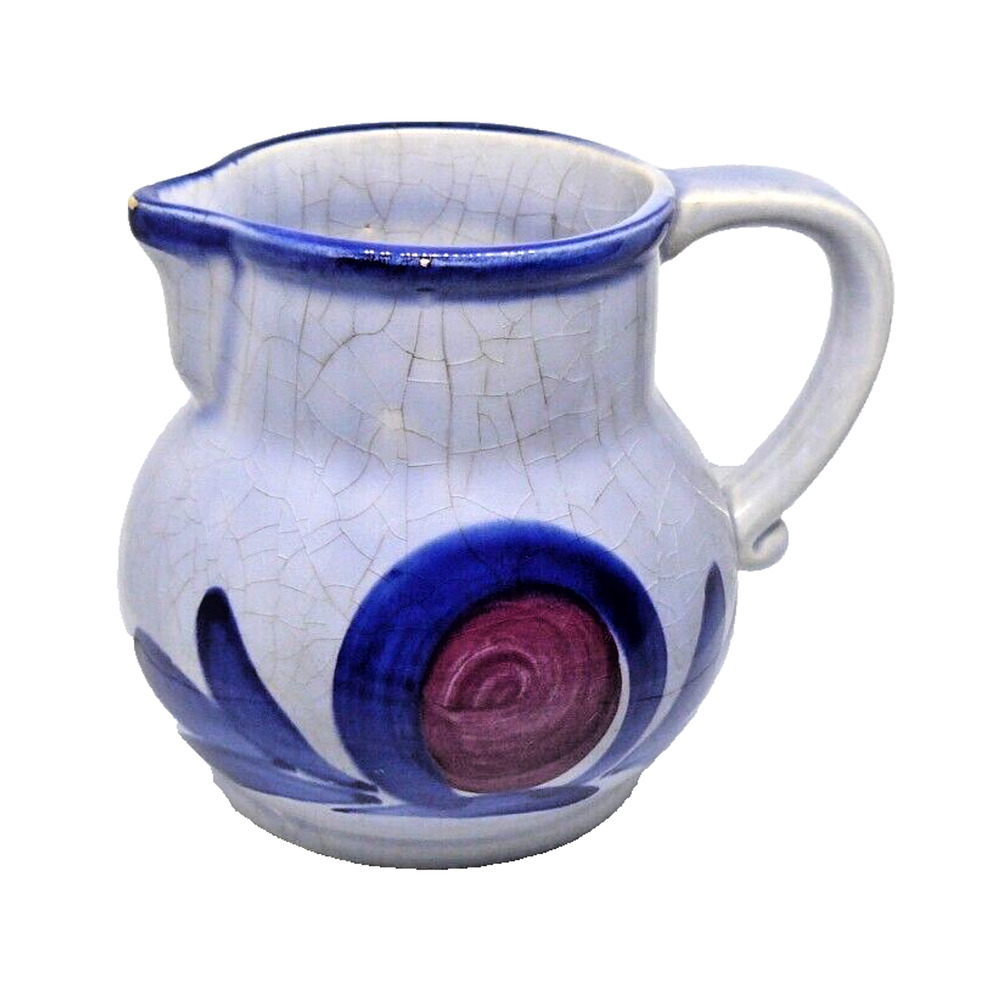 Rare Staffel Stoneware Small Blue & Red Pitcher / Creamer - Germany 4.5” Vintage
